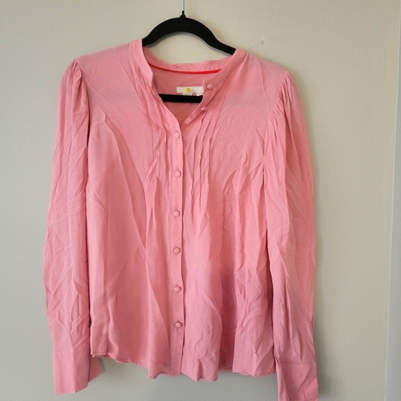 Boden Pleated Bohemian Blush Petal Pink Button-Up Blouse Top. Size M Nwot - Picture 3 of 9